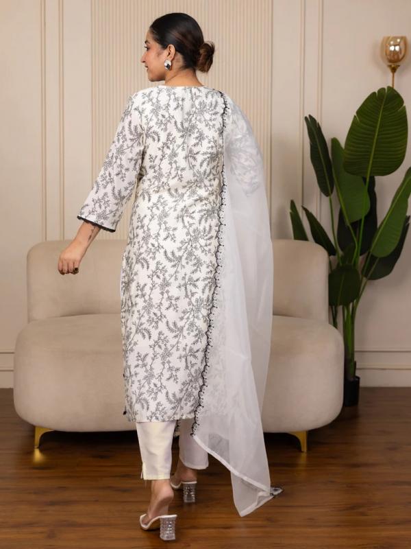 VP 9748 C Cream Silk Blend Kurta with Trousers & Dupatta Suits